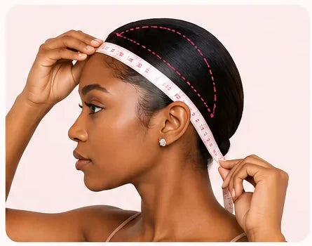 Measuring from the intended front hairline to the nape