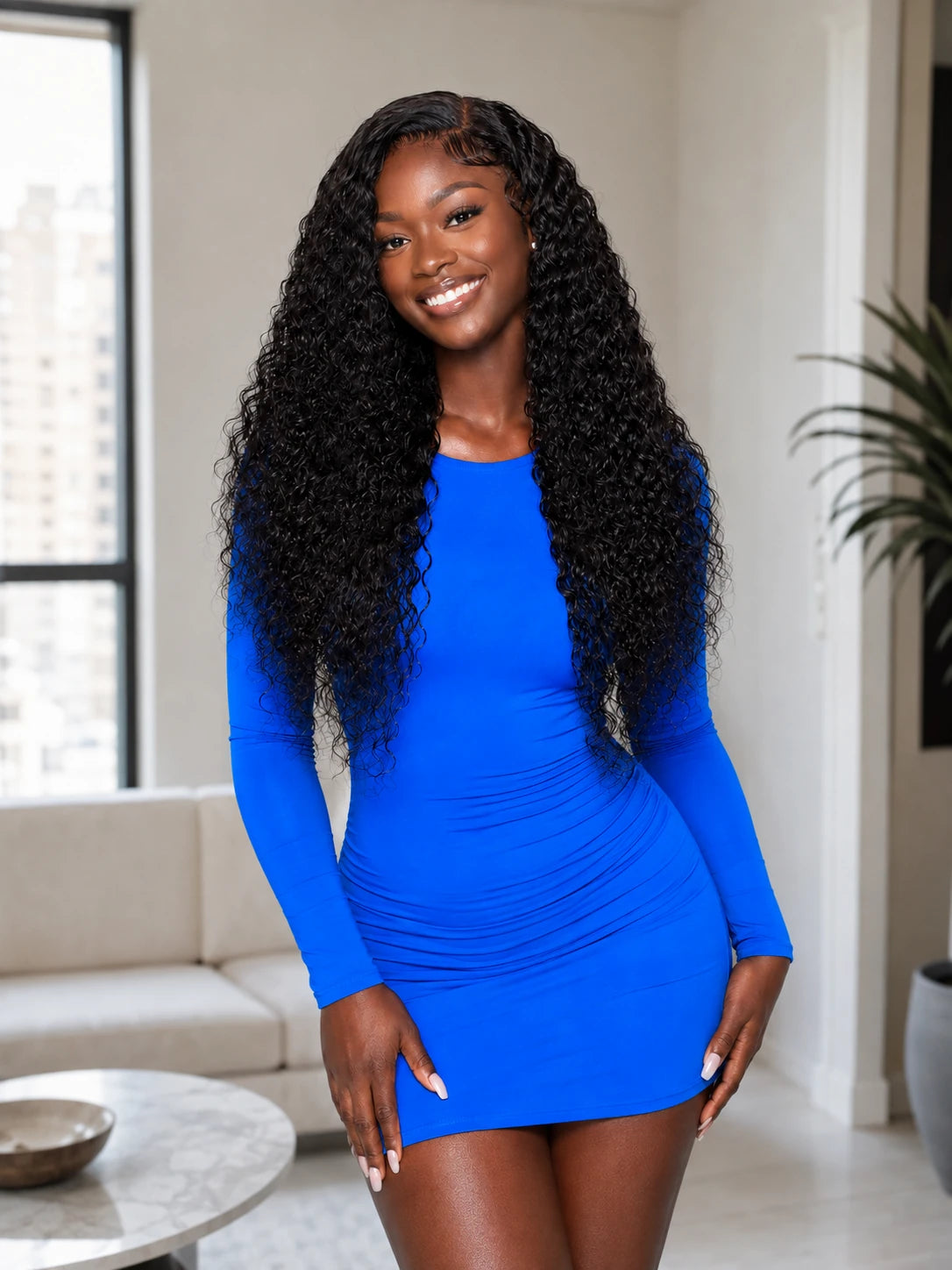 11x6 HD Lace Natural Black Water Wave Wig — Daylight view